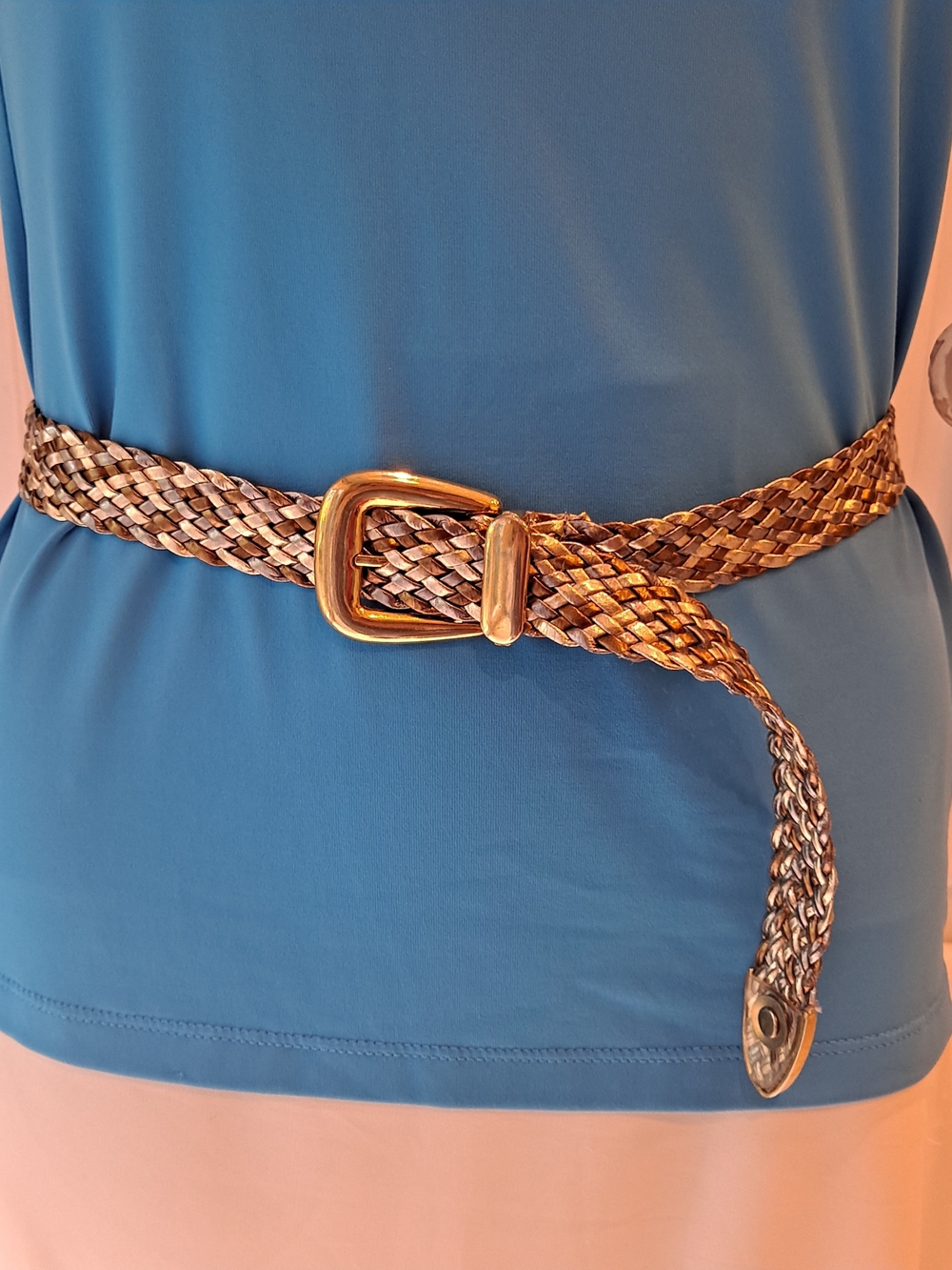 Omega Vintage 80s 90s Tri-tone Metallic Gold Silver Bronze Braided Belt